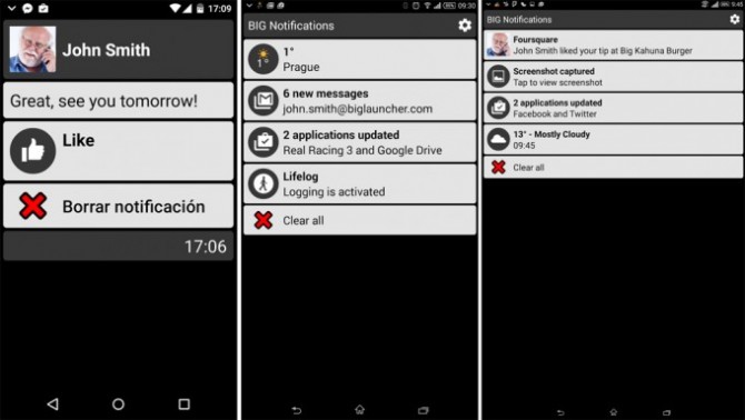 Notificações e menus gigantes em Android